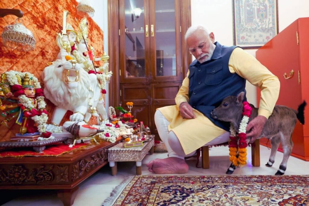 PM Modi welcomes a Calf 'Deepjyoti' as a New Resident.